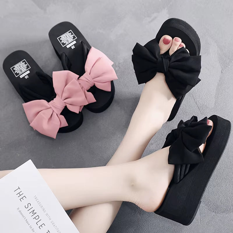 6Cm High Heel Women'S Fashion Wear Casual Sandals and Slippers Summer Fashion New Elegant Bow Sandals Womens Slippers Indoor