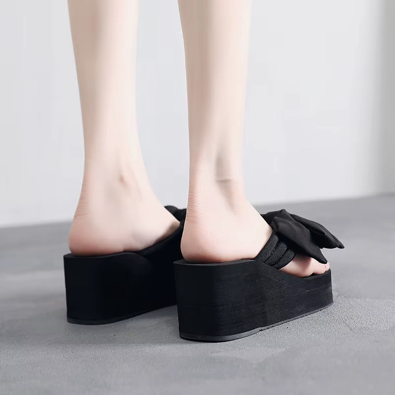 6Cm High Heel Women'S Fashion Wear Casual Sandals and Slippers Summer Fashion New Elegant Bow Sandals Womens Slippers Indoor