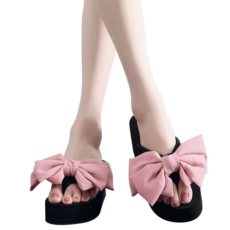 6Cm High Heel Women'S Fashion Wear Casual Sandals and Slippers Summer Fashion New Elegant Bow Sandals Womens Slippers Indoor